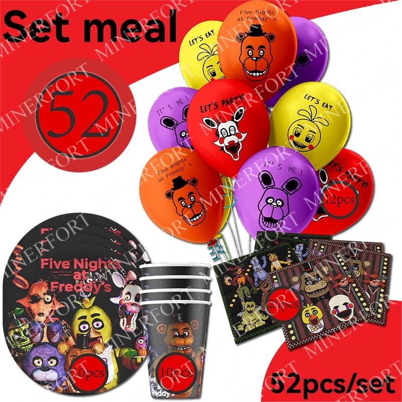 FNAF تحت عنوان الكرتون خمس ليالٍ في فريدي كوب ورقي ولوحة ومنديل وبالونات لتزيين حفلات أعياد الميلاد مستلزمات الأطفال هدية