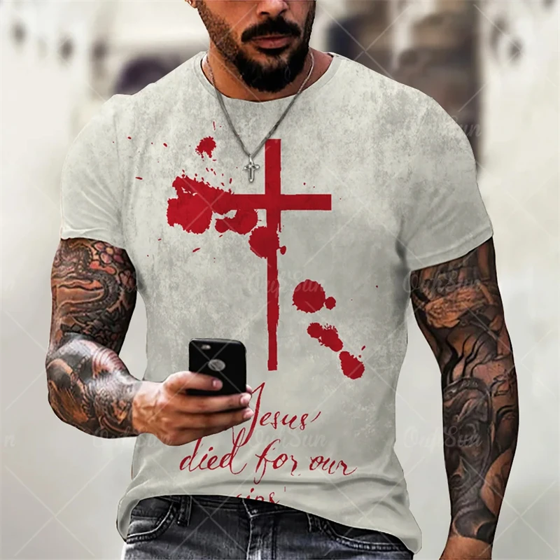 Vintage T-shirts For Men Cross Graphic Jesus Christ 3d Print T Shirt Retro Classic Short-sleeved Oversized Unisex Tops Clothing