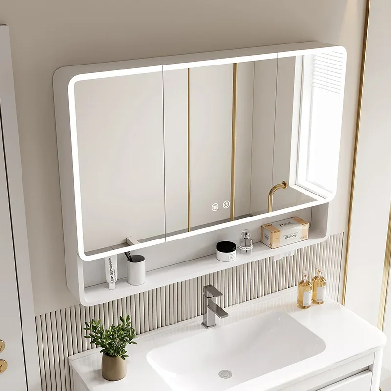 Nordic Style Smart Bathroom Cabinets Modern Simple Wall-mounted Iron Art Mirror Cabinet Vanity Home Furniture Armario Bano FYBC