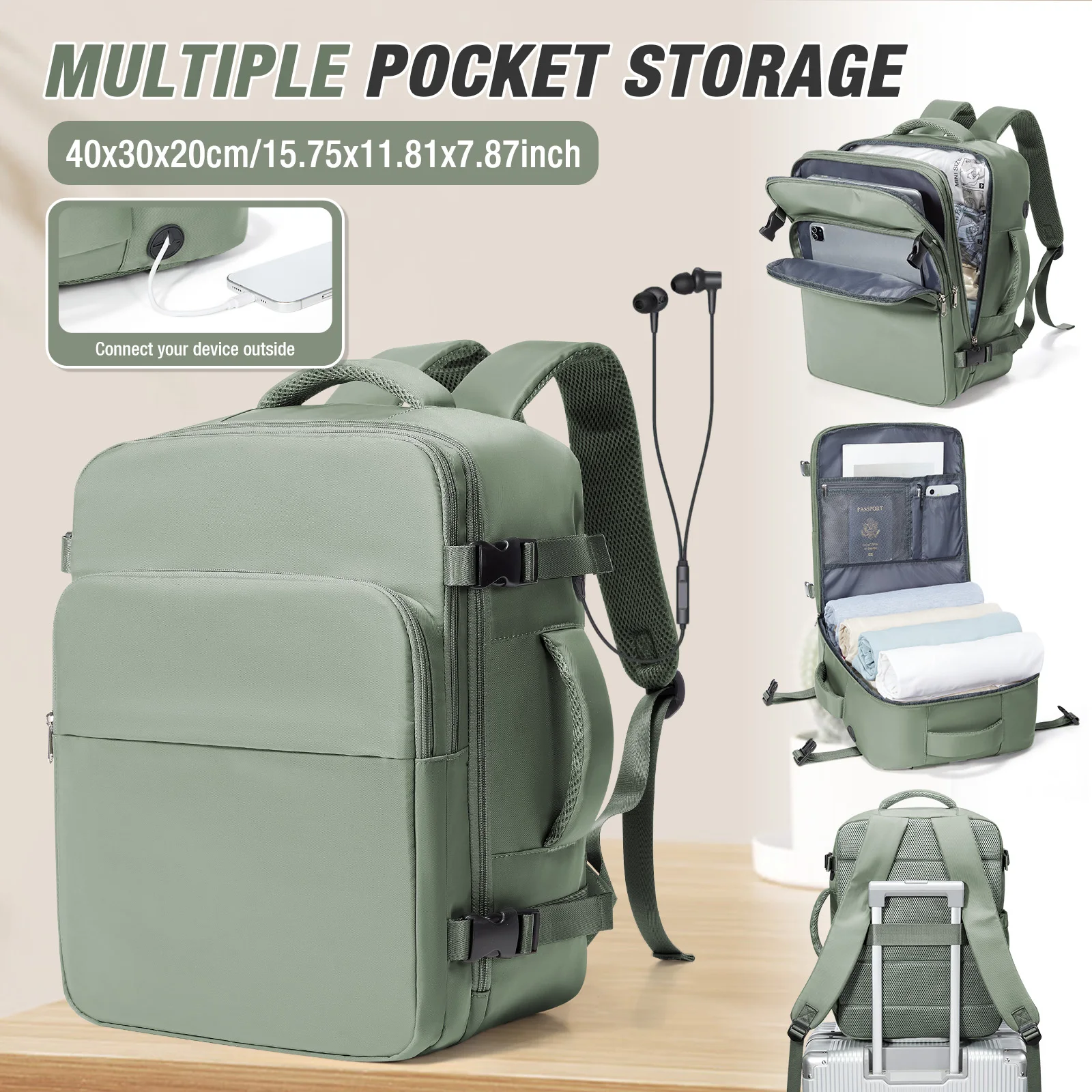 حقيبة ظهر للسفر على شكل طائرة مقصورة 40 × 20 × 30، حقيبة ظهر للعمل للرجال، حقيبة ظهر للطائرة، حقيبة ظهر تنفيذية محمولة للأمتعة #1