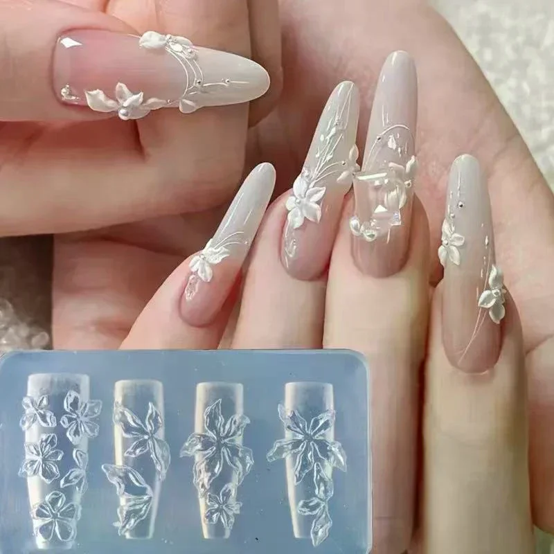 

Цветочная серия 3D силиконовые аксессуары для ногтей, форма для резьбы, ледяной цветок, лилия, шаблон «сделай сам», форма для резьбы по дизайну ногтей, подвески