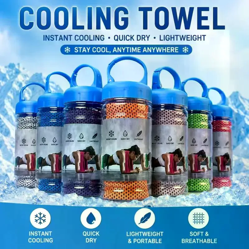 1 Set Portable Cooling Quick Dry Ice Sports Towel with Storage Bottle for Fitness Running Gym Workout Gift & Outdoor Travel - view 3