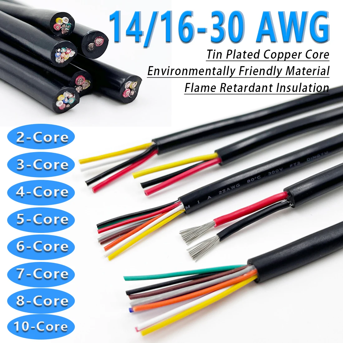 

14 16 18 20 22 24 26 28AWG UL2464 Cavo rivestito Cavo di segnale in rame 2 ~ 10 Cavo audio elettronico morbido LED Power Cord