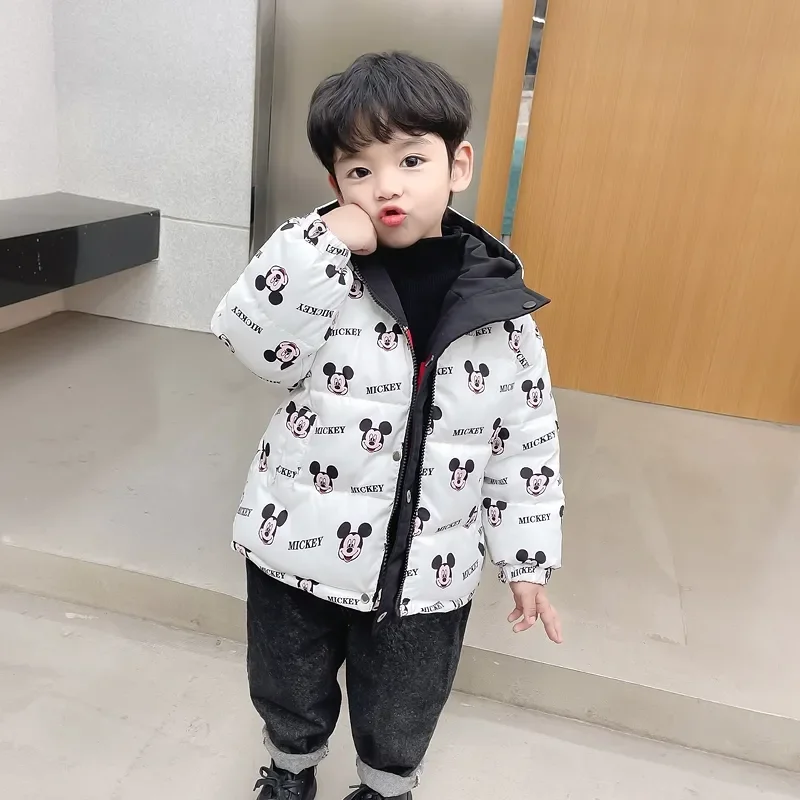 

Winter Baby Girls Boys down Coats Fashion Cartoon Mickey Mouse Double-sided Wear Outerwear for Kids Clothes Children Windbreaker