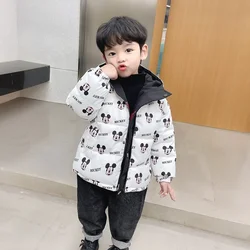 Winter Baby Girls Boys down Coats Fashion Cartoon Mickey Mouse Double-sided Wear Outerwear for Kids Clothes Children Windbreaker