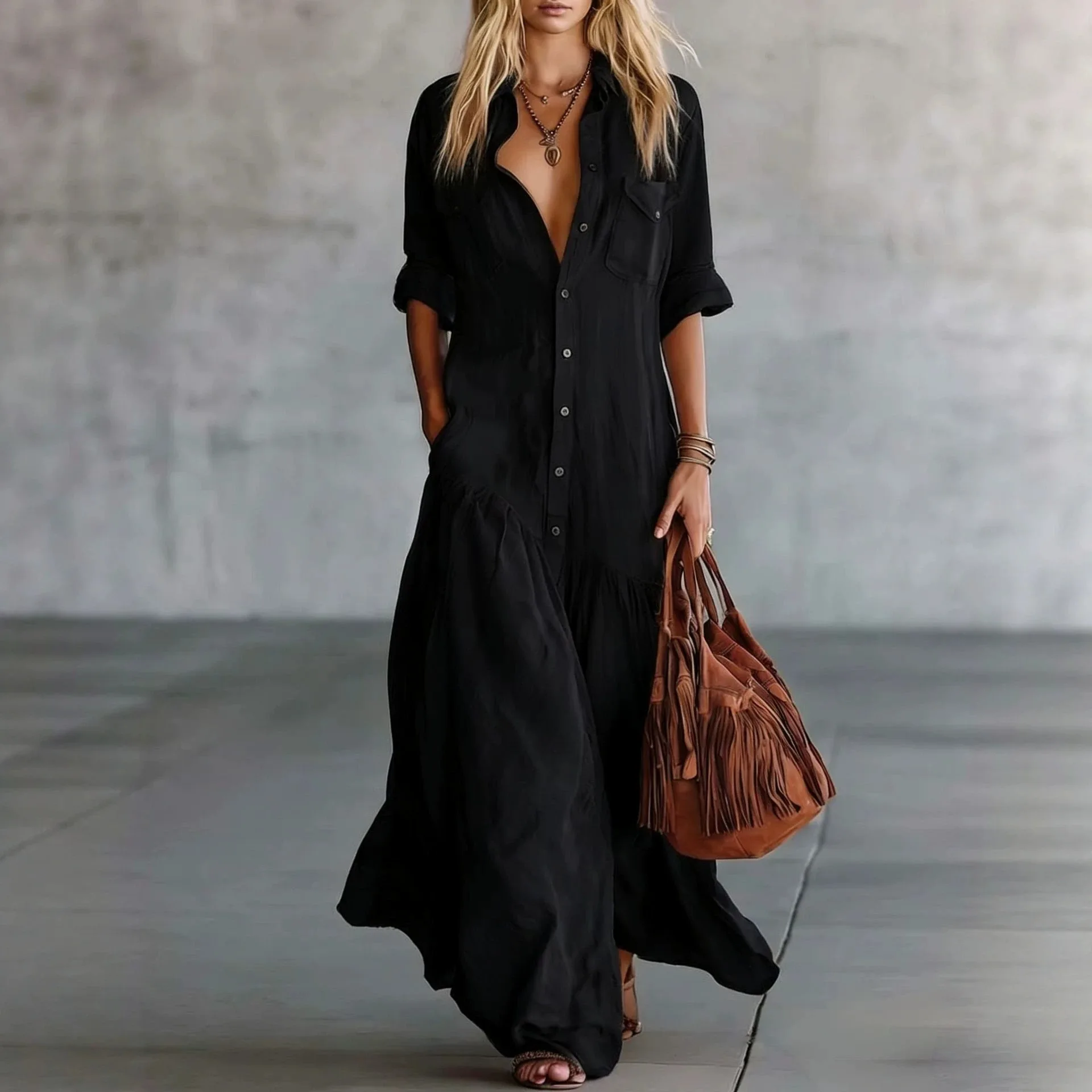 ชุดเดรสเชิ้ตผ้าฝ้ายลินินสำหรับ - Casual Loose Linen Shirt Dress บทวิจารณ์และราคา