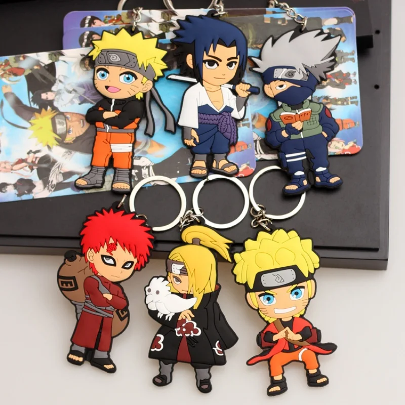 Nouveau porte-clés pendentif Anime Naruto - Naruto & Kakashi en caoutchouc souple double face, petit ornement pour sac et bagages