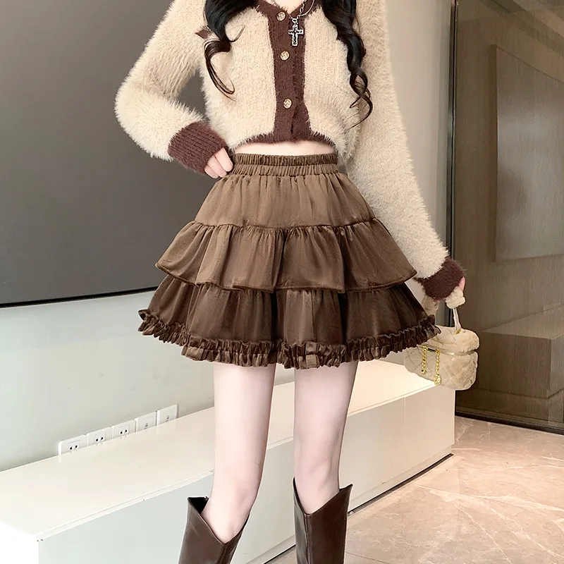 

French retro autumn and winter velvet cake short skirt with pleated high waist A-line skirt for women