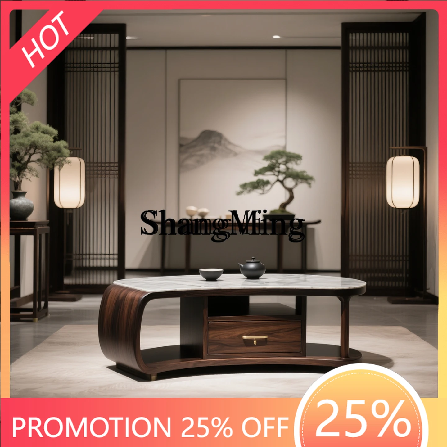 

ZYY Exquisite Premium New Chinese Coffee Table Solid Wood Modern Simple Household Square Coffee Table Villa Model Room Furniture