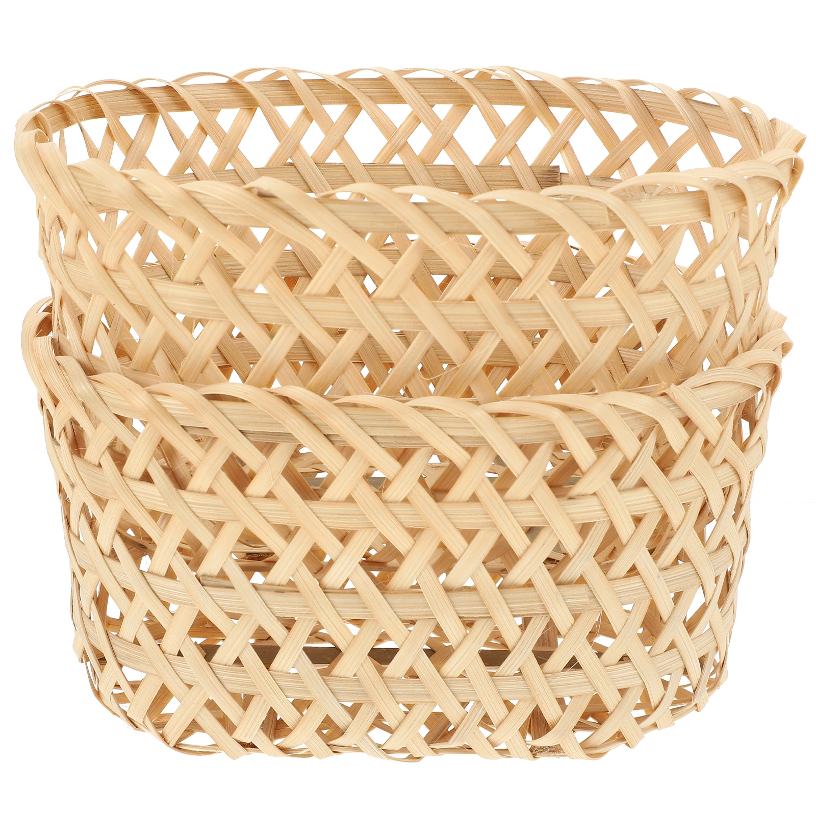 

2pcs Bamboo Woven Basket Khaki Color Storage Food Container Multi Function Household Kitchen Snack Fruit Picnic
