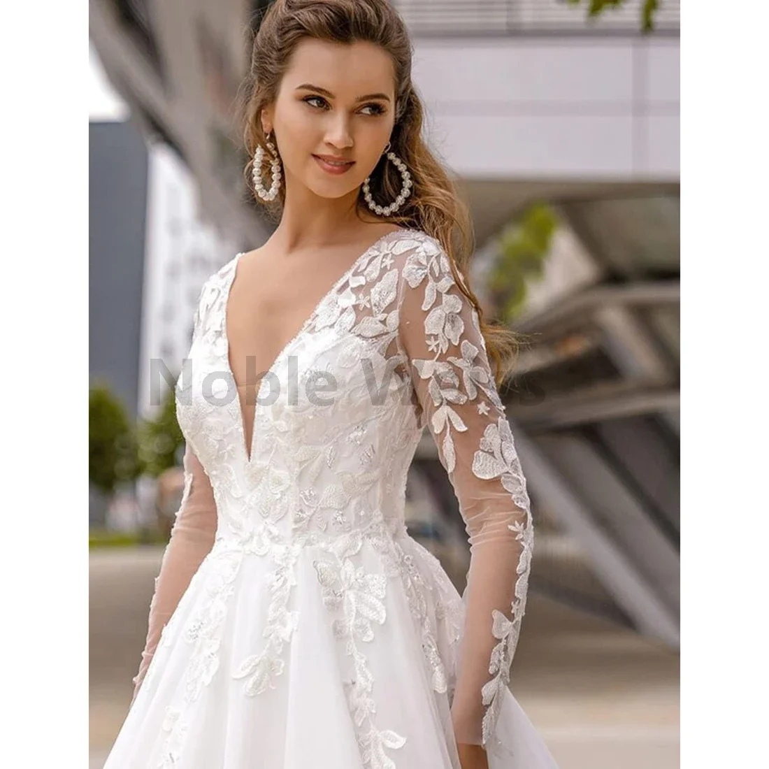 Boho Wedding Dresses for Bride Lace Appliques Long Sleeve A-Line Bridal Dresses for Wedding