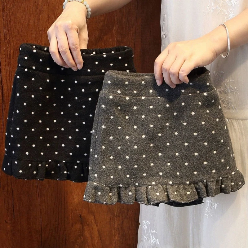 

Fall Girls' Versatile Thickened Skirt Stylish and Unique Polka Dot Woolen Mini Skirt for Little Ones Suitable for Ages 3-8