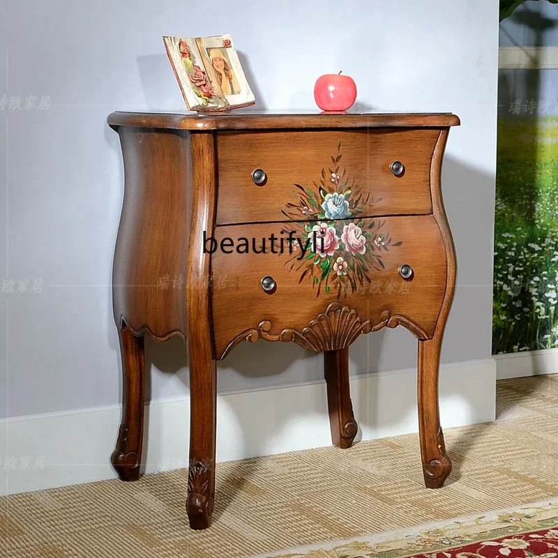American Style Painted Furniture Solid Wood Corner Table Two-Drawer Sofa Living Room Storage Cabinet Bedroom Side Table