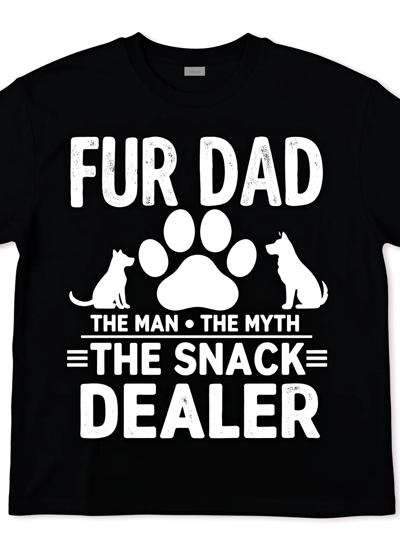 Funny Fur Dad The for Man The Myth The Snack Dealer TShirt Pet Dad Gift with Paw Prints Black with White Text Regular Fit Short Sleeve Tee for Fathers Day Birthday Present for Dog CatRetro Casual Short-sleeved T-shirt with a Round Neck and Printed