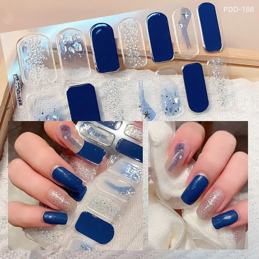 Adesivos de Unha em Gel INS Trendy com 14 Tiras, Cobertura Total Floral, Tiras de Esmalte em Gel, Adesivos para Unhas, DIY Arte de Unhas