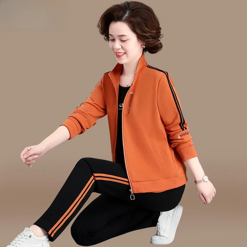 

Casual Women's Autumn Outfit Two-Piece Set Large Size Spring Autumn Jaet Loose Fit Regular Sve Zipper Closure Long Pants