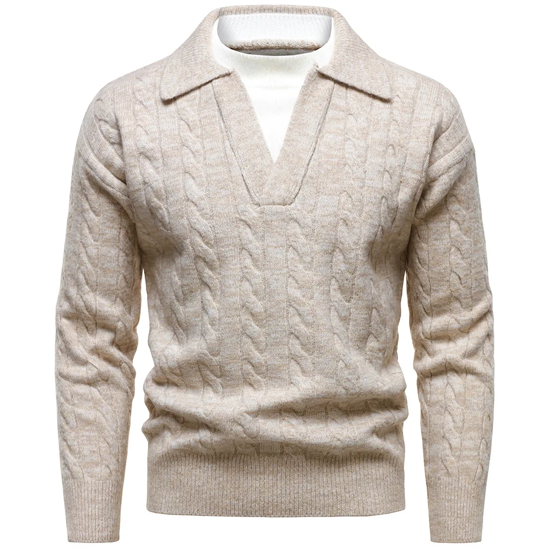 النمط البريطاني هنري سترة برقبة على شكل v معاطف للرجال البلوز جيرسي Hombre خمر الملابس رجل الصوف مزيج محبوك مضلع سحب أوم