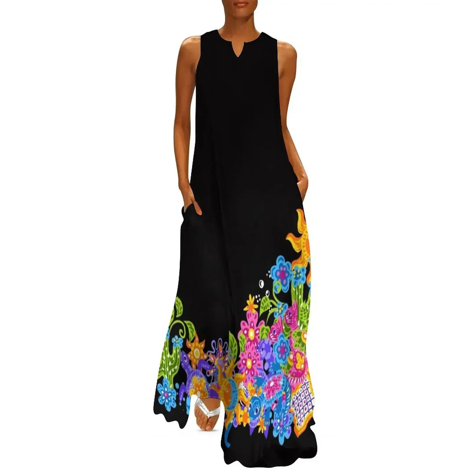 

Mexican Talavera Pattern Long Dress prom dress Woman clothing dress party evening elegant luxury celebrity