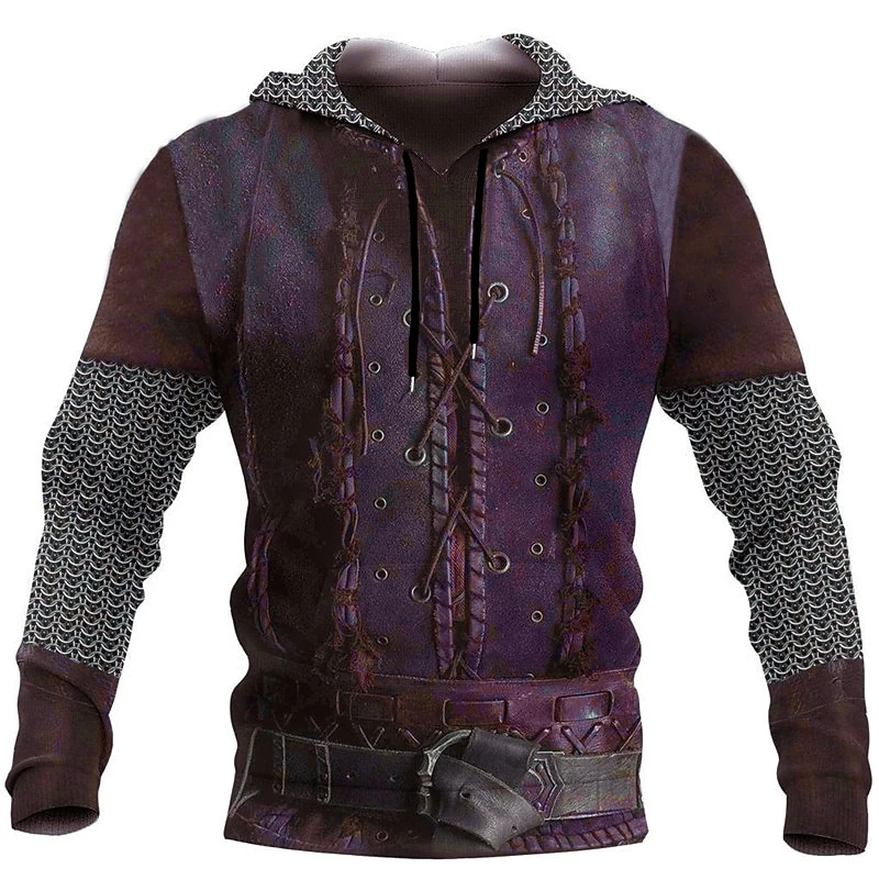 Vintage 3D Armor Printed Hoodies Fashion Spring Autumn Long Sleeve Trend Streetwear Pullovers Loose Mens Personalization Hoodie