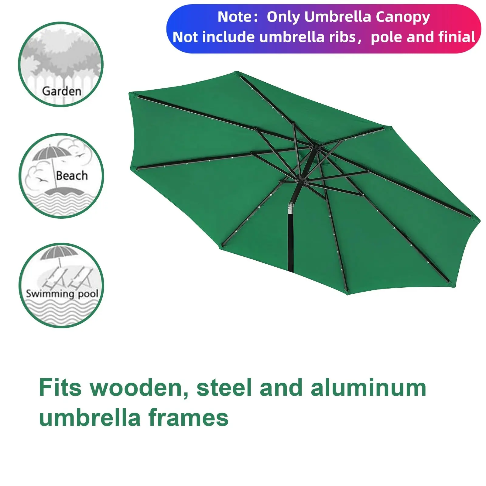 Universeller Ersatzschirm für Terrassenschirme, erhältlich in 6,5ft, 9ft, 10ft, 6 Rippen, 8 Rippen, Schirmüberzug für Gartentische und Marktschirme – Detail 7