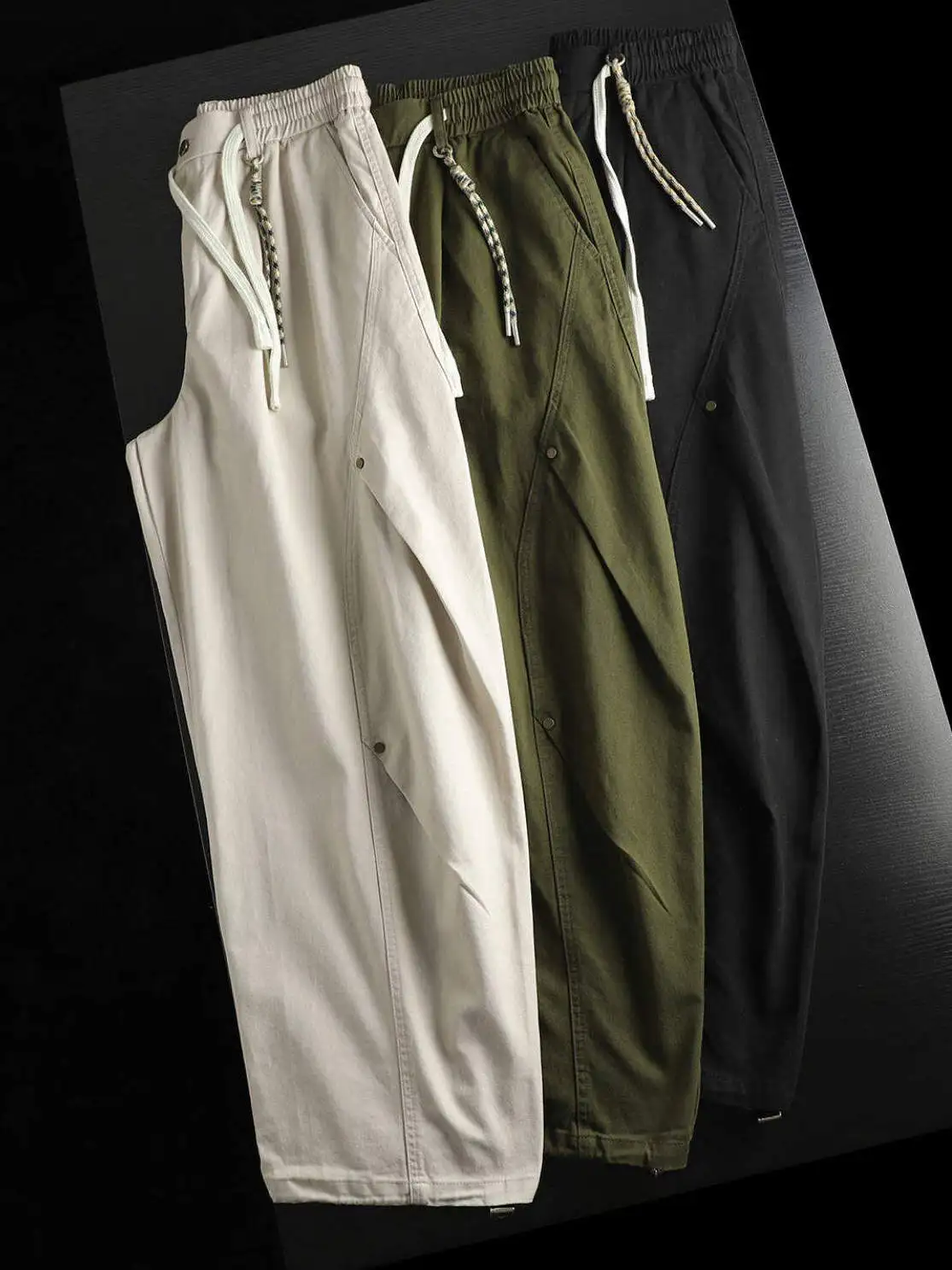 

American Sle Khaki Retro Melne Loose Straight Leg Work Pants Ci Boy Trousers Men's Loose Cuffed Pants Casual Wear