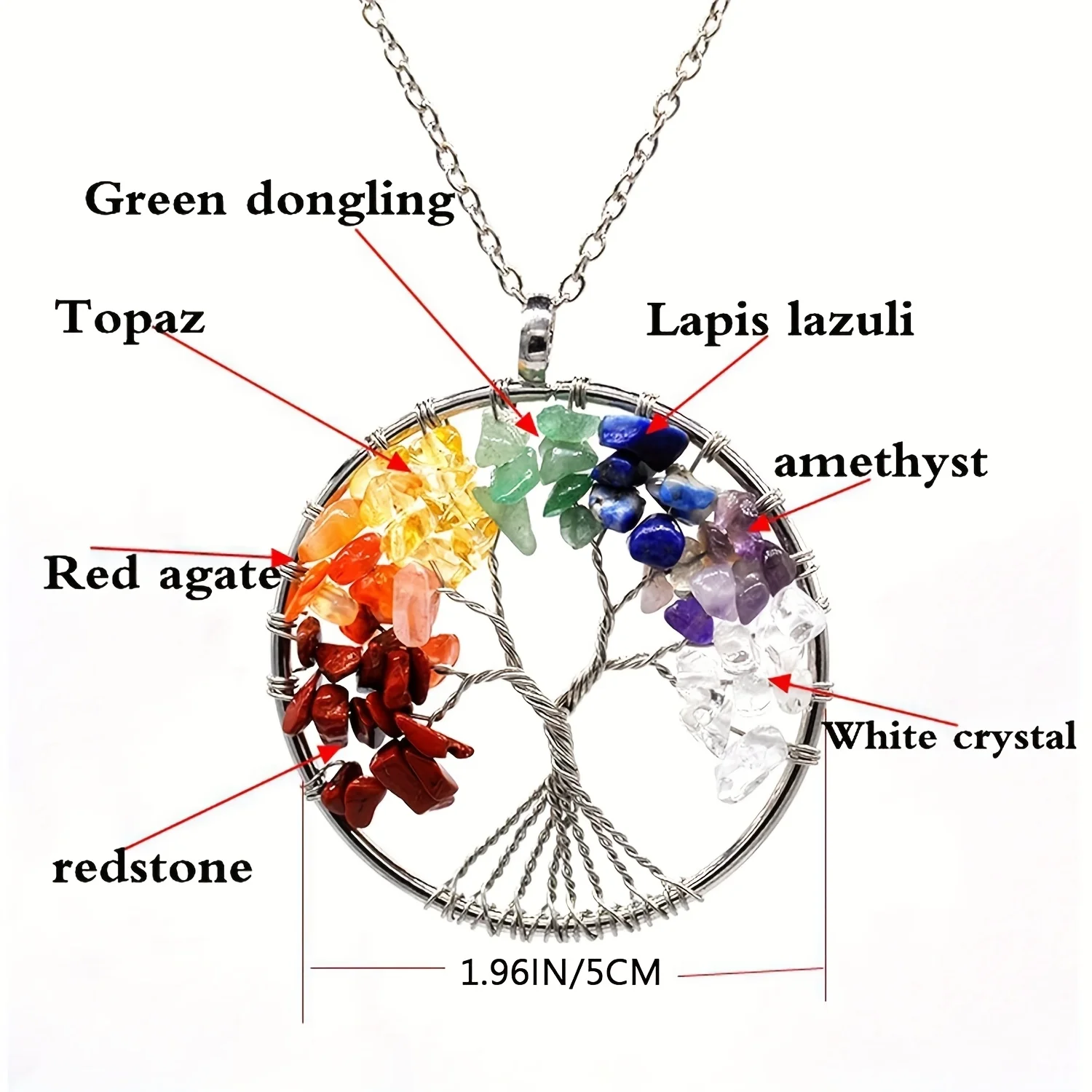 Healing Crystals Tree of Life Necklace, 7 Chakra Rainbow Jewelry Set, Anxiety Relief Bracelet, Crystal Stones for Chakra Repair