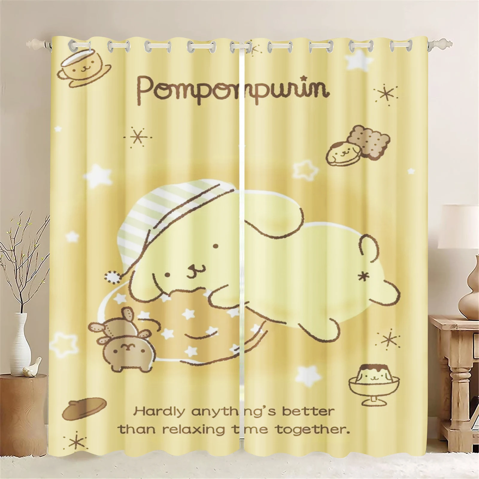 Pompompurin الكلب الكرتون ثلاثية الأبعاد طباعة نافذة ستائر التعتيم لطيف الوردي البوليستر لغرفة نوم الأطفال وغرفة المعيشة ديكور