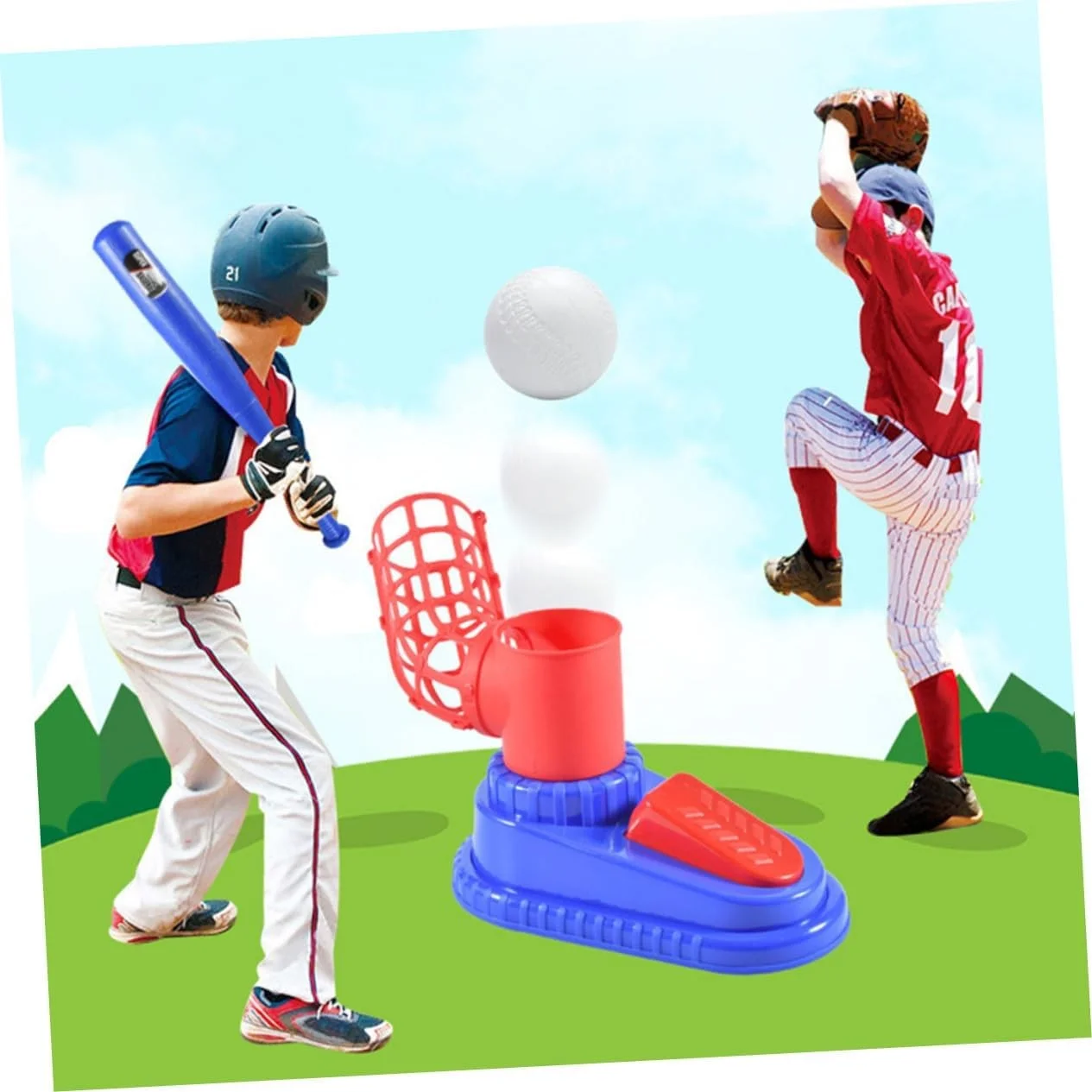 Children Baseball Pitching Machine Toy Kit, Outdoor Backyard Sport, Parent‑Child Interactive Play, Halloween Christmas Thanksgiving Surprise Holiday Gift for Boys & Girls