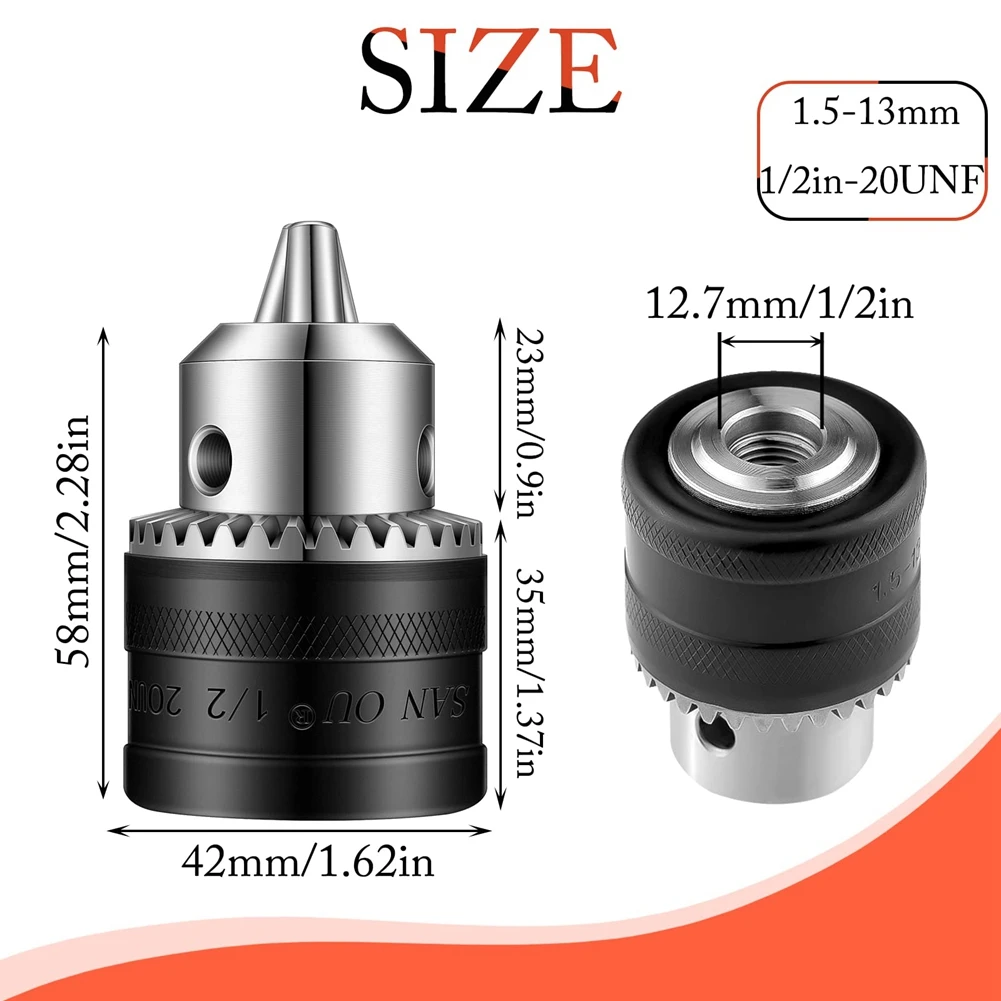 Jeu de mandrins de perceuse avec convertisseur de mandrin de perceuse, mandrin de perceuse, mèches de tournevis à percussion à montage, mandrin de perceuse, capacité de 6 pièces, 1.5-13mm, 1/2-20UNF