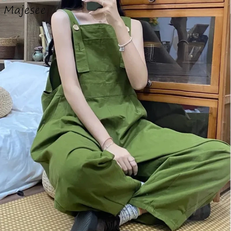 

Cargo Jumpsuits Women Green Baggy Retro Japanese Streetwear Personality Harajuku High Waisted Designer Girlish Preppy BF Chic