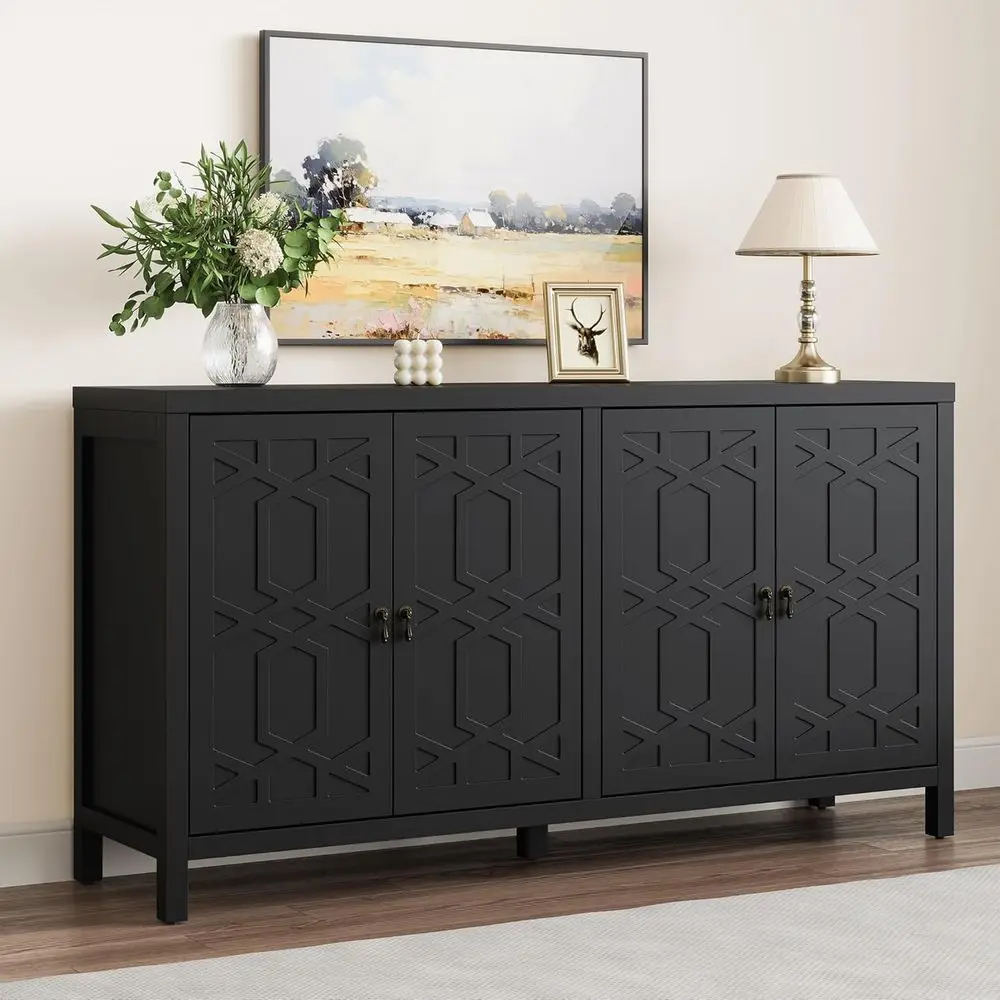 

60 Green Crza Sideboard Buffet Cabinet with 4 Doors & Adjustable Shelves, Ideal for Kitchen, Dining, or Living Room