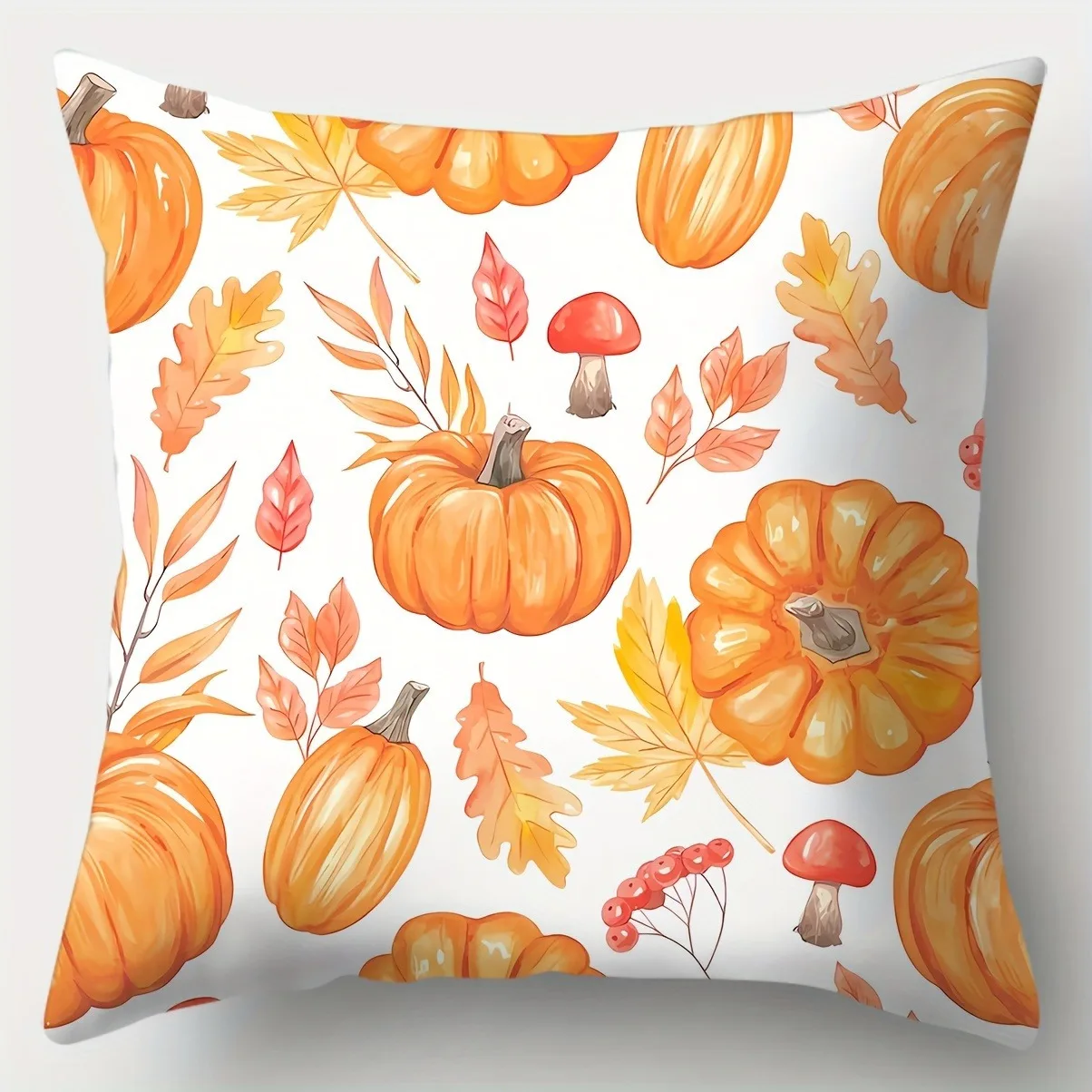 Home Decor Pumpkin & Autumn Leaves Pattern Throw Pillow Pattern Cushion Cover Suitable For Sofa Bedroom Car Pillow Cover