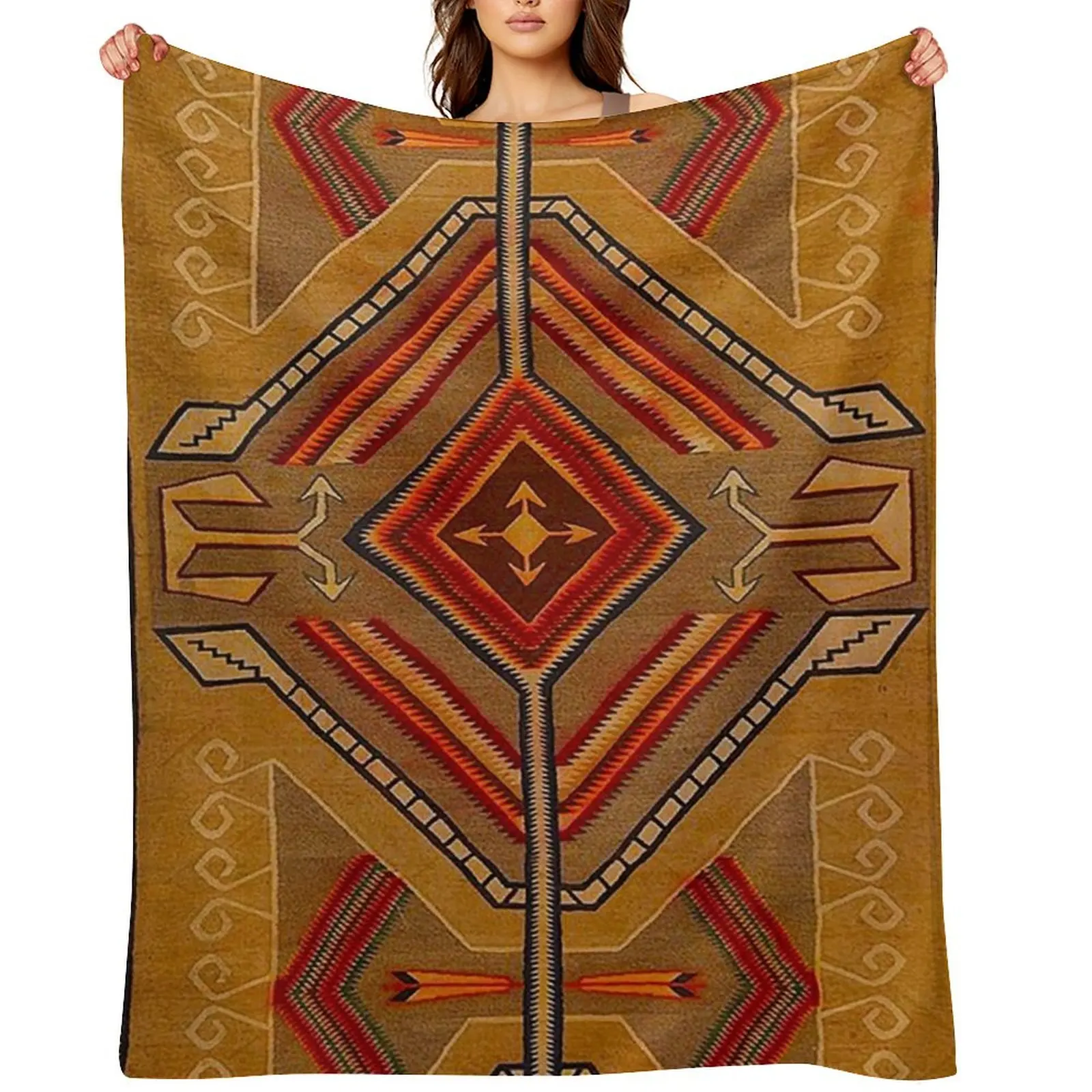 

Navajo Blanket pattern,southwestern art, red, yellow,brown Throw Blanket Fashion Sofas Personalized Gift warm winter Blankets