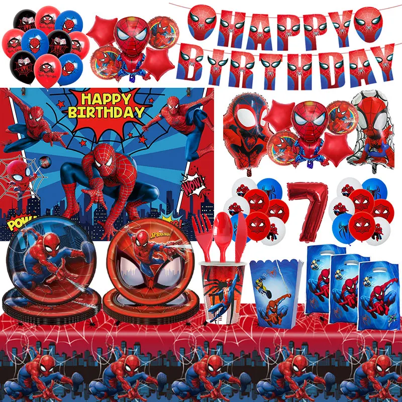 Spiderman Birthday Party Decorations Tableware Balloons Plate Cup Backdrop Kit MARVEL Spiderman Theme Deco Set Boy Favors Supply