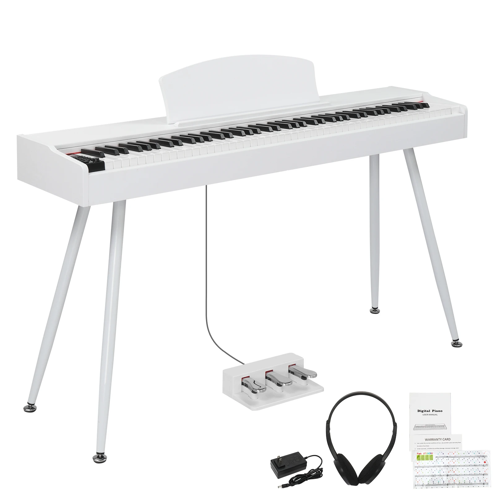 Glarry GDP-203 88 Key Standard Full Weighted Keyboards Digital Piano with Metal Stand, Power Adapter, Triple Pedals,