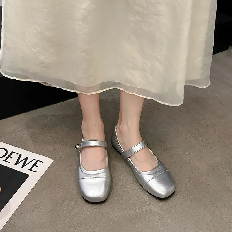 Comfortable Flat Color Matching Ladies Small Leather Shoes Summer Fashion Casual Mary Jane Belt Buckle Single Shoes