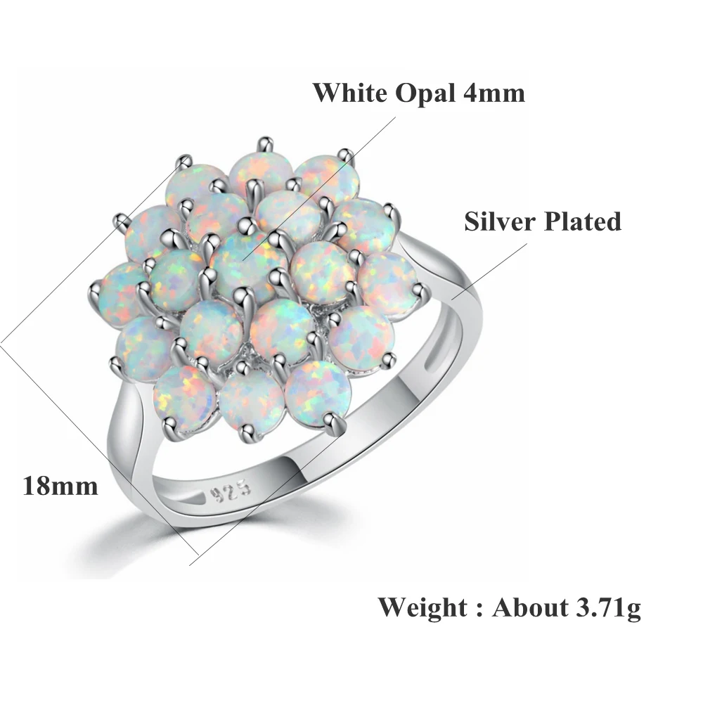 CiNily Luxury White Round Fire Opal Rings 925 Sterling Silver Flower Bloom Plant Big Ring Wedding Party Fashion Jewelry forWomen