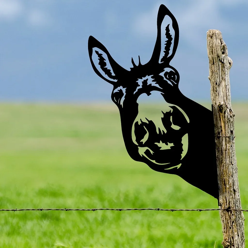 Vintage Donkey Head Iron Silhouette Wall Art Decoration for Garden Party Decor Cute Farmhouse Touch to Your Garden Fence