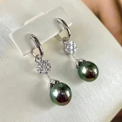 MeiBaPJ 9-10mm Natural Black Rice Pearls Fashion Drop Earrings 925 Silver Empty Holder Fine Wedding Jewelry for Women