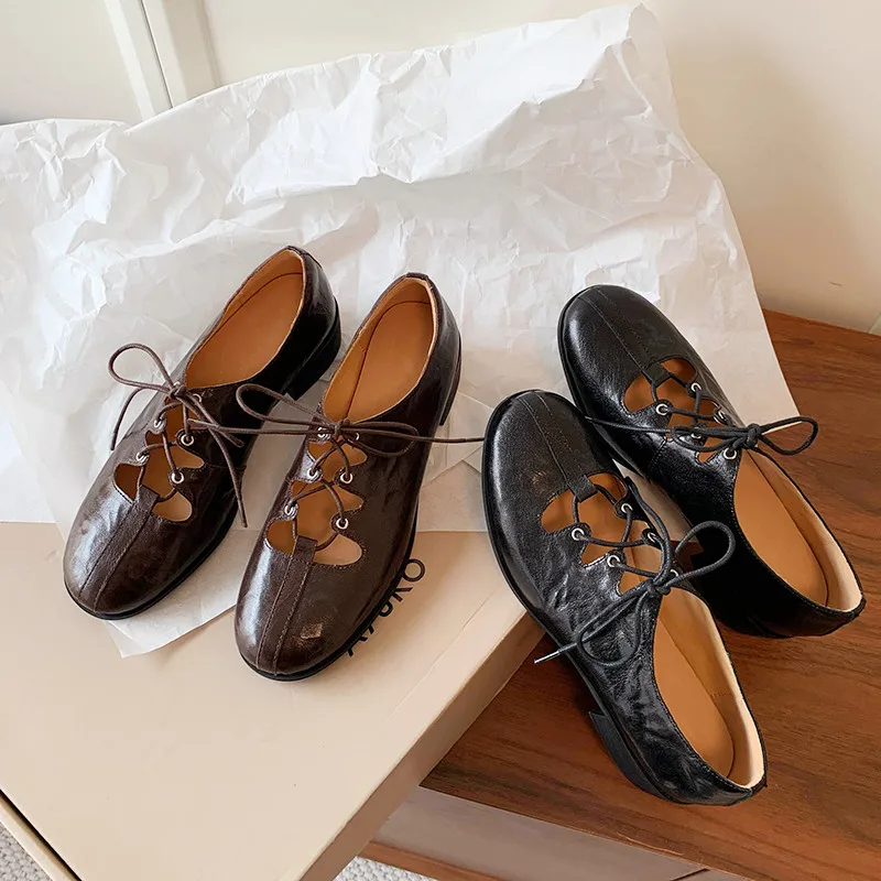 

MKKHOU Fashion Pumps New High Quality Genuine Leather Shoes Round Head Cross Lace High Heels Women's Shoes