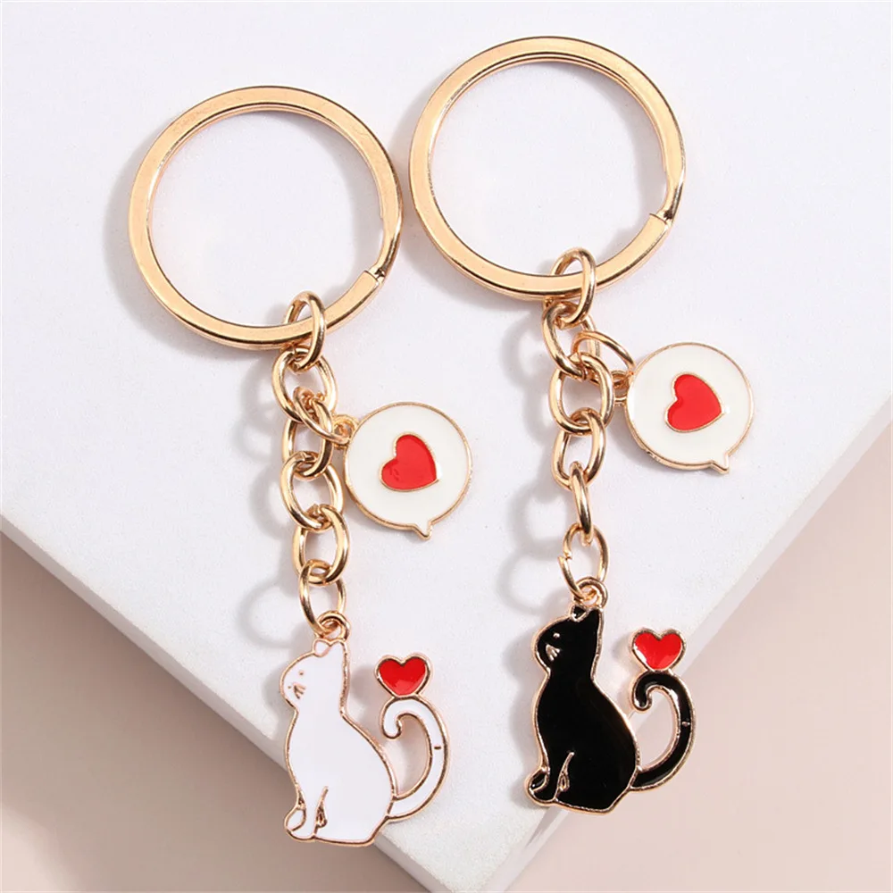 

Cat Keychain Cute Heart Key Holder Pendant Keyring for Women Couple Handbag Ornaments Car Keys Hanger DIY Jewelry Accessories