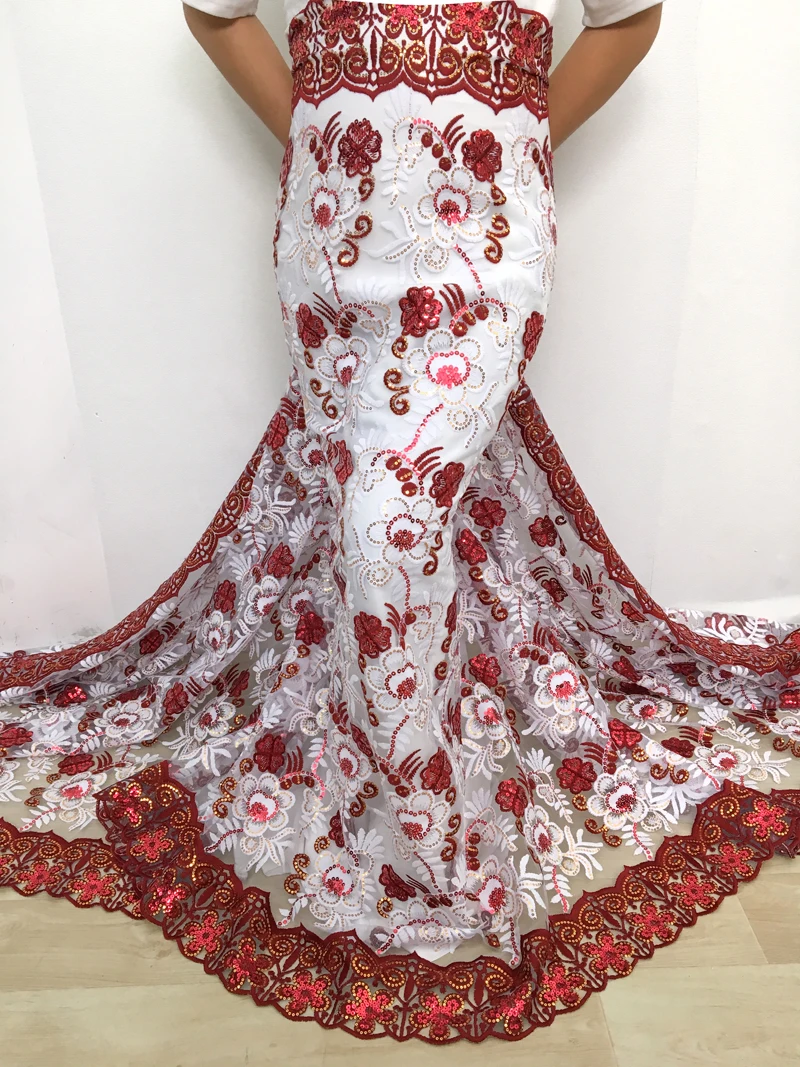 African Embroidered Milk Silk Mesh Lace Fabric 2025 High Quality 5 Yards Nigerian Net Sequin Lace Fabric for Wedding Dress A4113