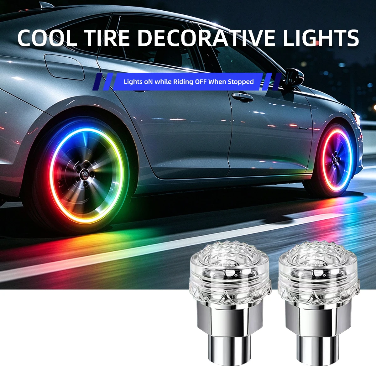 4pcs Tire Valve Stem Decorative Light RGB Tires Accessories Vibration-Activated Warning Light For Cars Motorcycles Bike E-Bike