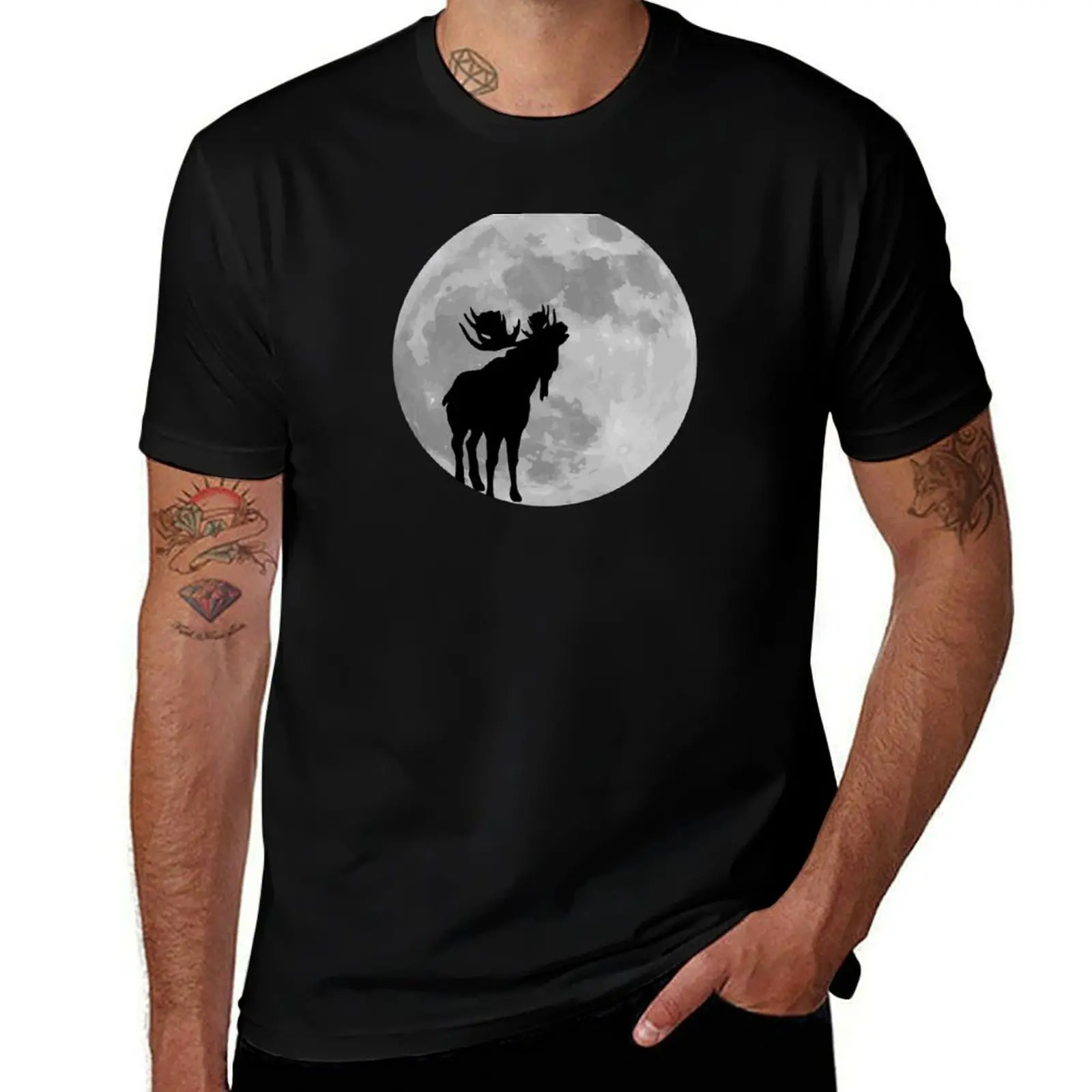Funny Moose Full Moon Shirt. Halloween Howling Moose T-Shirt t shirts cotton 100% T-Shirt