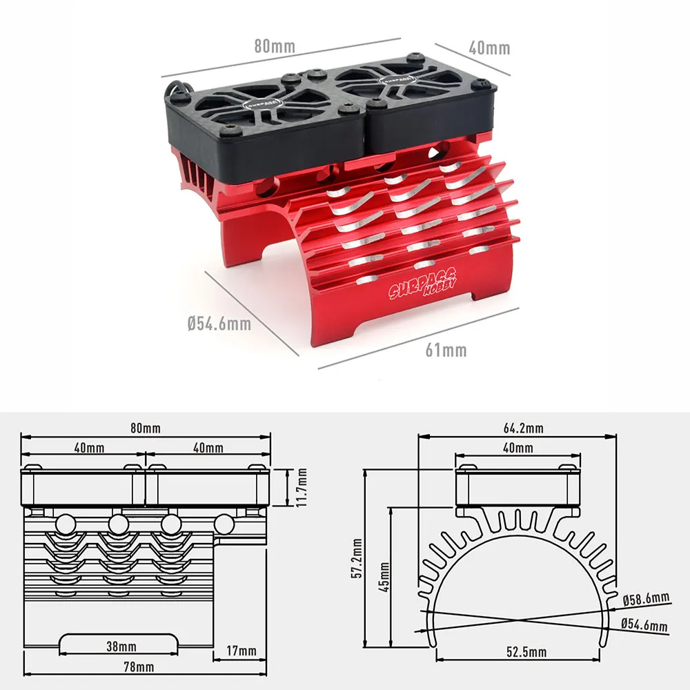 SURPASS HOBBY 36mm 40-42mm 55-58mm Brushless Motor Cooling Fan Holder for 540 550 3650 3660 4268 4274 1/10 1/7 1/8 1/5 RC Car