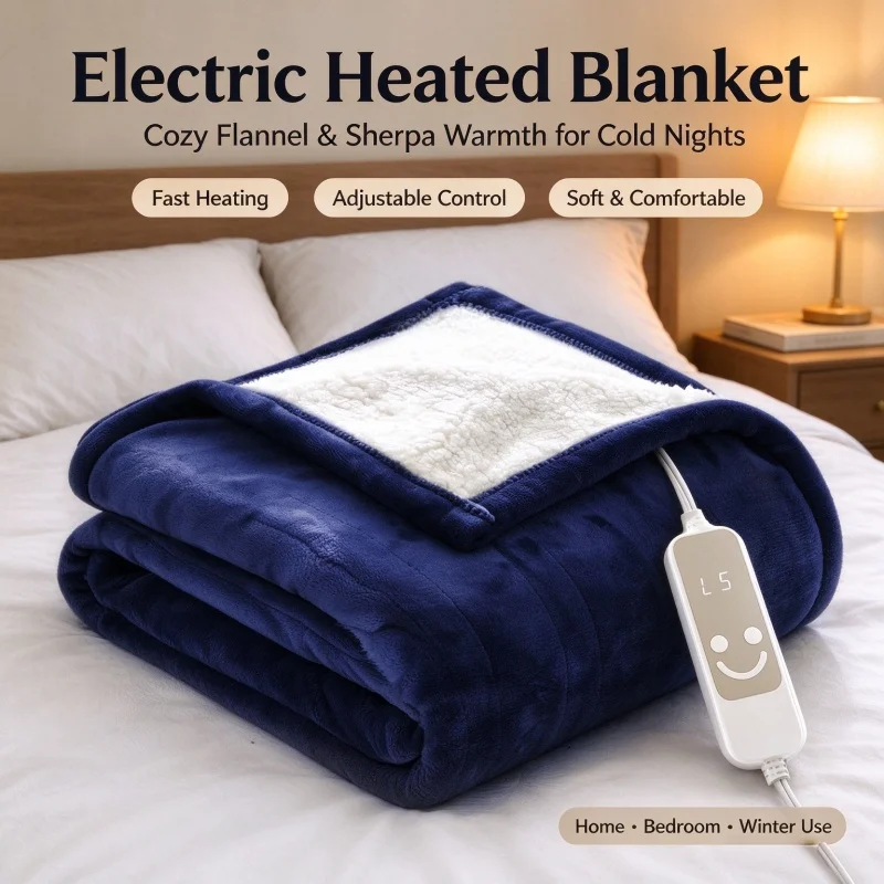 Double Sided Electric Blanket Flannel Heating Warm Blanket | Digital Controller - Dual Size Warm Bed Sofa Winter Gravity Blanket