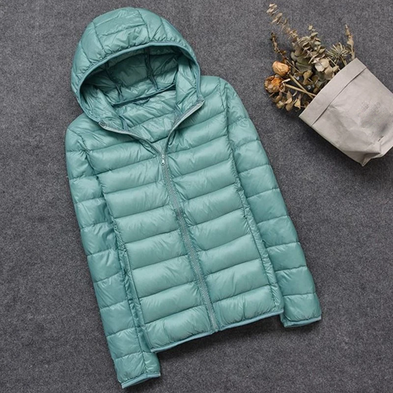 Winter Women 90% Ultra Light White Duck Down Hooded Jacket Long Sleeve Warm Coat Parka Female Solid Portable Outwear
