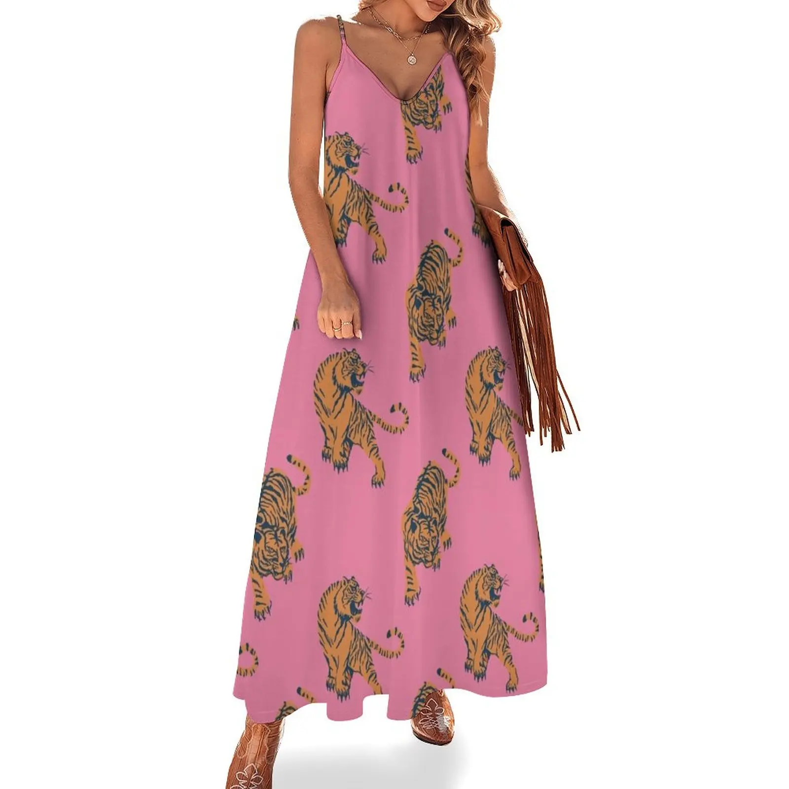 

tiger pattern pink Sleeveless Long Dress dress women elegant luxury dresses for women 2025 women dresses prom clothes Dress
