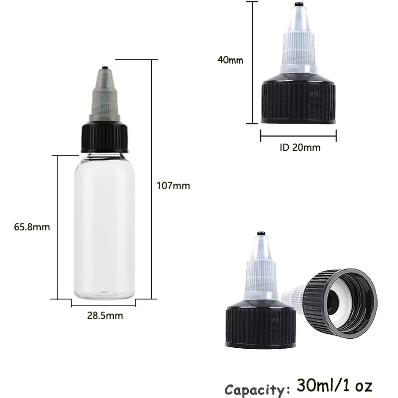50 STKS 30 ml/60 ml/100 ml/120 ml Plastic Hervulbare Fles PET Olie Vloeibare Druppelflesjes Twist Top Cap Tattoo Pigment Inkt Containers