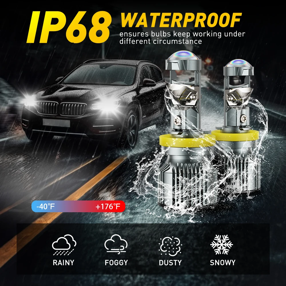 2Pcs AUXITO H11 H8 H7 H4 LED Projector Lens Headlight Car Hi/Low Bulb 6500K Canbus Turbo Lights High Power Mini Auto/Moto Lamp